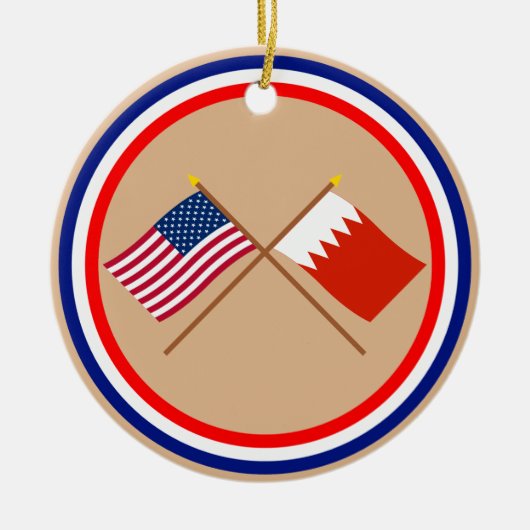 米国およびバーレーンによって交差させる旗 セラミックオーナメント (正面)