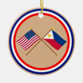 米国およびフィリピンによって交差させる旗 セラミックオーナメント (正面)