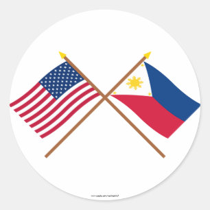 米国およびフィリピンによって交差させる旗 ラウンドシール