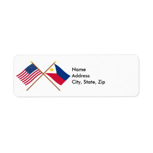 米国およびフィリピンによって交差させる旗 ラベル