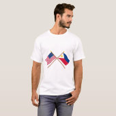 米国およびフィリピンによって交差させる旗 Tシャツ (正面フル)