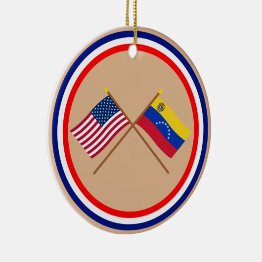 米国およびベネズエラによって交差させる旗 セラミックオーナメント (右)