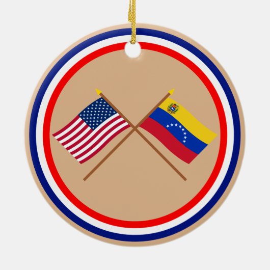米国およびベネズエラによって交差させる旗 セラミックオーナメント (裏面)