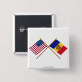 米国およびモルドバによって交差させる旗 缶バッジ (正面&裏面)