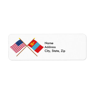 米国およびモンゴルによって交差させる旗 ラベル