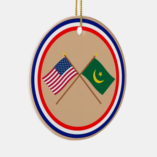 米国およびモーリタニアによって交差させる旗 セラミックオーナメント (右)