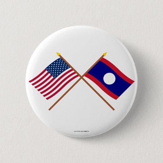 米国およびラオスによって交差させる旗 缶バッジ (正面)