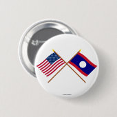 米国およびラオスによって交差させる旗 缶バッジ (正面&裏面)