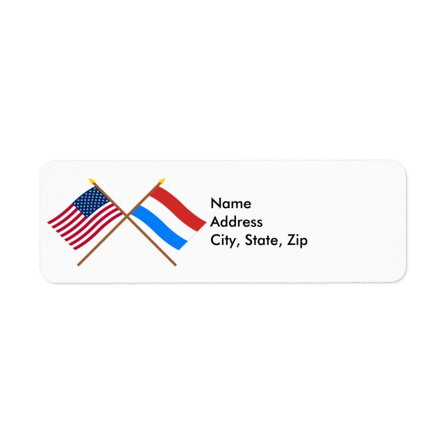 米国およびルクセンブルクによって交差させる旗 ラベル (正面)