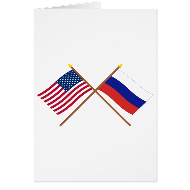 米国およびロシアによって交差させる旗 (正面)