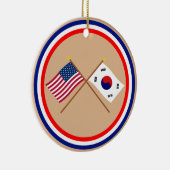 米国および南朝鮮の交差させた旗 セラミックオーナメント (右)