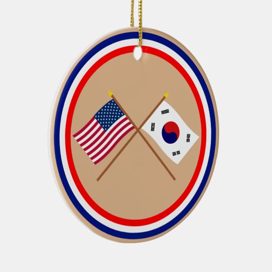 米国および南朝鮮の交差させた旗 セラミックオーナメント (右)