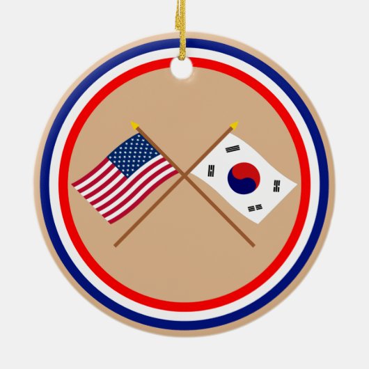 米国および南朝鮮の交差させた旗 セラミックオーナメント (裏面)