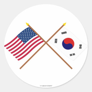 米国および南朝鮮の交差させた旗 ラウンドシール