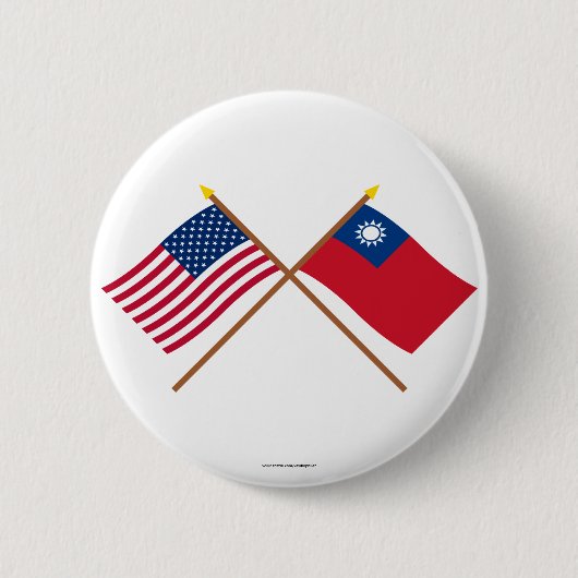 米国および台湾によって交差させる旗 缶バッジ (正面)