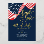 米国お祝い7月4日パーティー 箔招待状 (正面)