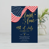 米国お祝い7月4日パーティー 箔招待状 (立ち正面)