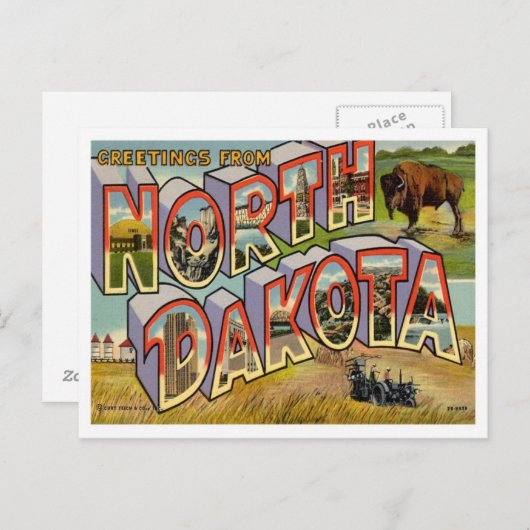 米国からのノースダコタの挨拶州 ポストカード (正面/裏面)