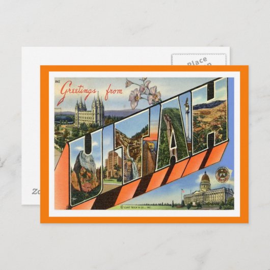 米国からのユタの挨拶州葉書 ポストカード (正面/裏面)