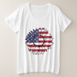 米国が付いているTシャツはヒマワリ、7月の第4に印を付けます プラスサイズTシャツ