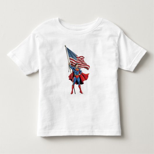 米国すごい国旗を掲げている人 トドラーTシャツ (正面)