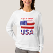 米国とアメリカ国旗の赤パーソナライズされた人女性 Tシャツ (正面)