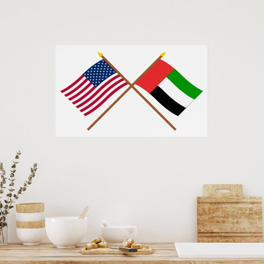 米国とアラブ統一された首長国連邦が国旗を越えた ポスター (キッチン)