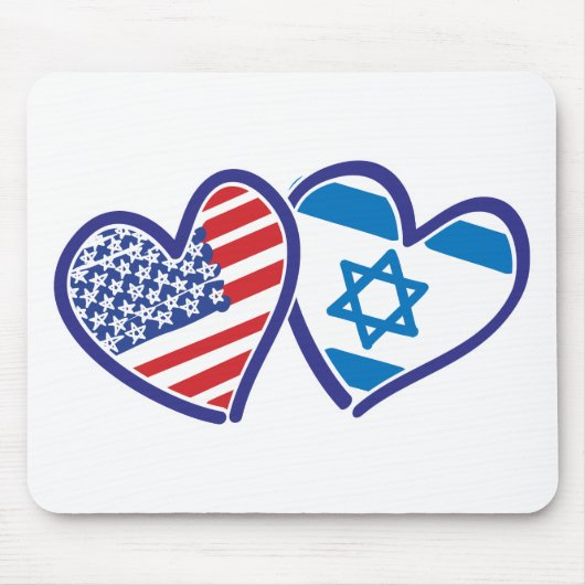 米国とイスラエルハート国旗 マウスパッド (正面)