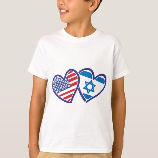米国とイスラエルハート国旗 Tシャツ (正面)