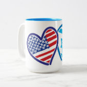 米国とイスラエル国旗のハート ツートーンマグカップ (正面左)
