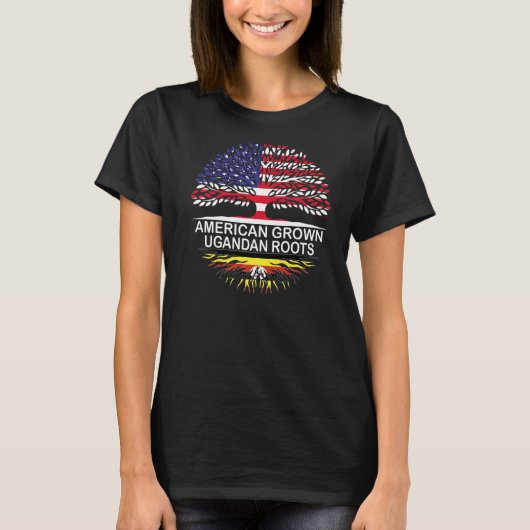 米国とウガンダはアメリカ産ウガンダ人のルーツにフラグを立てる Tシャツ (正面)