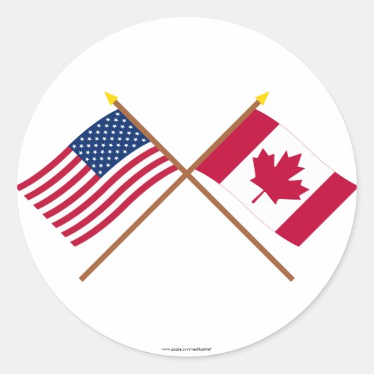 米国とカナダが国旗を越えた ラウンドシール (正面)