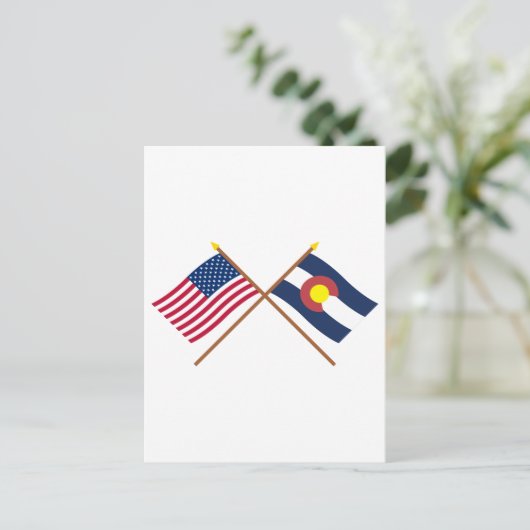 米国とコロラド州の交差旗 ポストカード (スタンド正面)