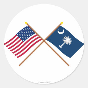 米国とサウスカロライナ州横断旗 ラウンドシール