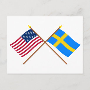 米国とスウェーデンが国旗を越した ポストカード