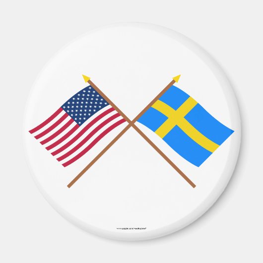 米国とスウェーデンが国旗を越した マグネット (正面)