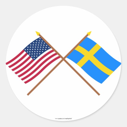 米国とスウェーデンが国旗を越した ラウンドシール (正面)