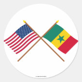米国とセネガルが交差した旗 ラウンドシール (正面)