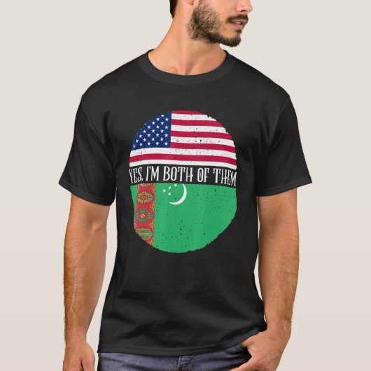 米国とトルクメニスタン国旗のYes私は両方の Tシャツ (正面)