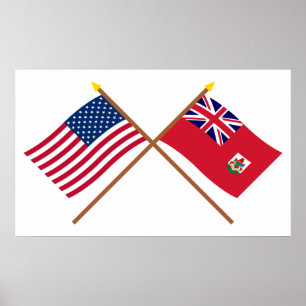 米国とバミューダが国境を越えた旗 ポスター