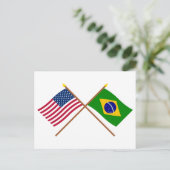 米国とブラジルが国旗を交差 ポストカード (スタンド正面)