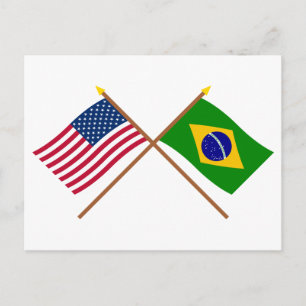 米国とブラジルが国旗を交差 ポストカード