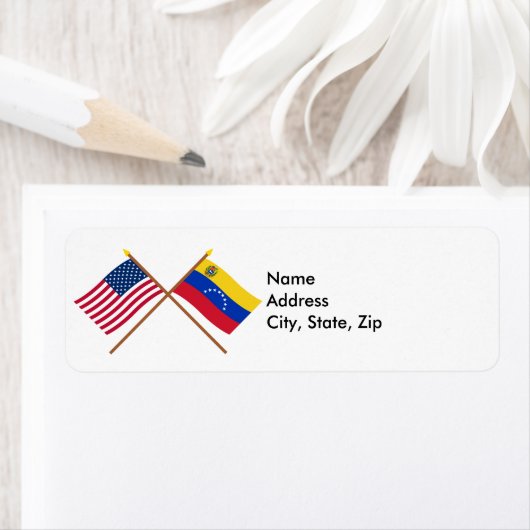 米国とベネズエラの国境を越えた国旗 ラベル (インサイチュ)