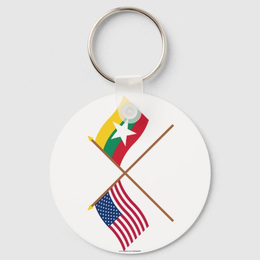 米国とミャンマーが国旗を越えた キーホルダー (正面)