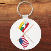 米国とミャンマーが国旗を越えた キーホルダー (正面)