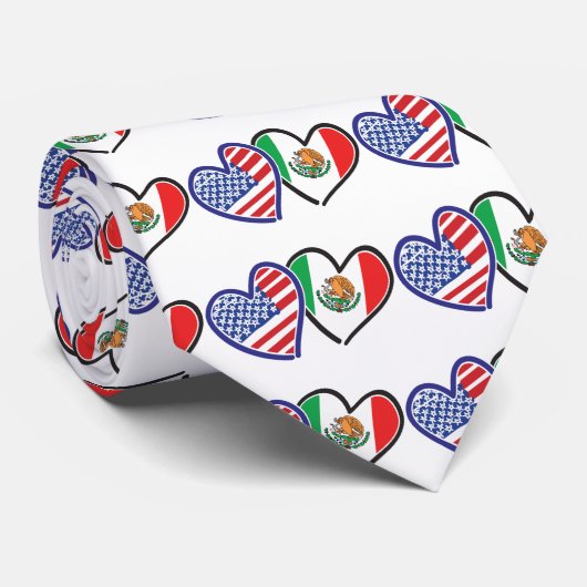 米国とメキシコ愛国国旗のハート ネクタイ (ロール)