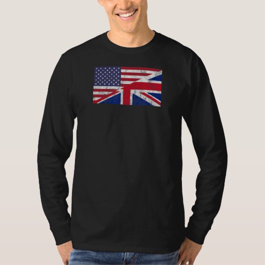 米国と英国の国旗が二重市民またはExpat Priを合併 Tシャツ (正面)