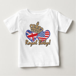 米国と英国の国旗のハートで王冠を持つ王室の ベビーTシャツ