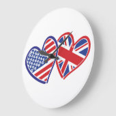 米国と英国の国旗ハート ラージ壁時計 (傾斜)