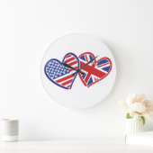 米国と英国の国旗ハート ラージ壁時計 (ホーム)